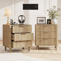 Fluted Nightstand Set of 2 with Charging Station, 3 Drawers