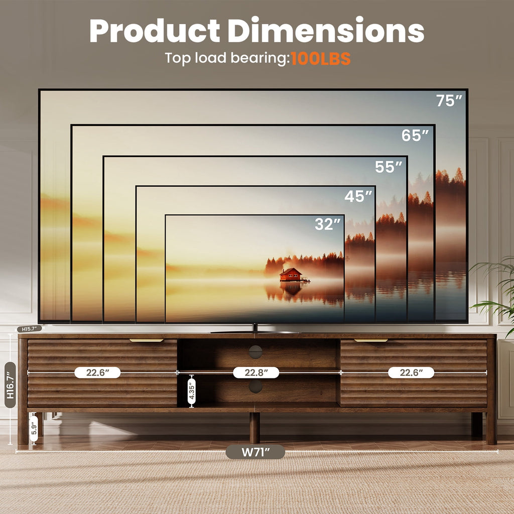 Fluted Mid-Century TV Stand for TVs up to 75"