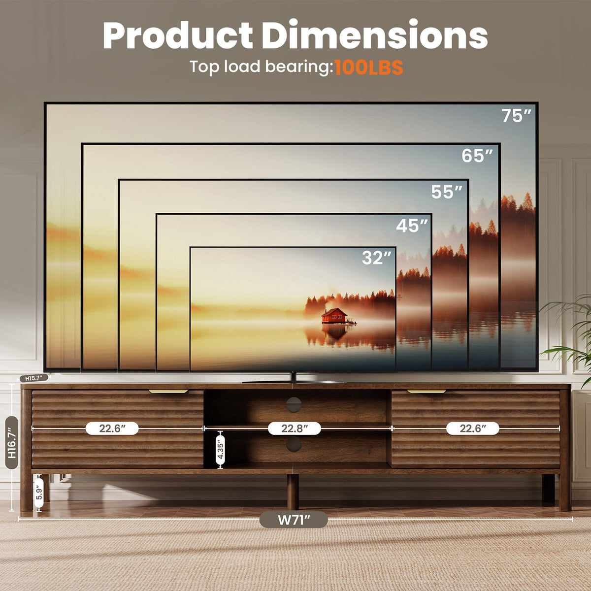 Fluted Mid-Century TV Stand for TVs up to 75"