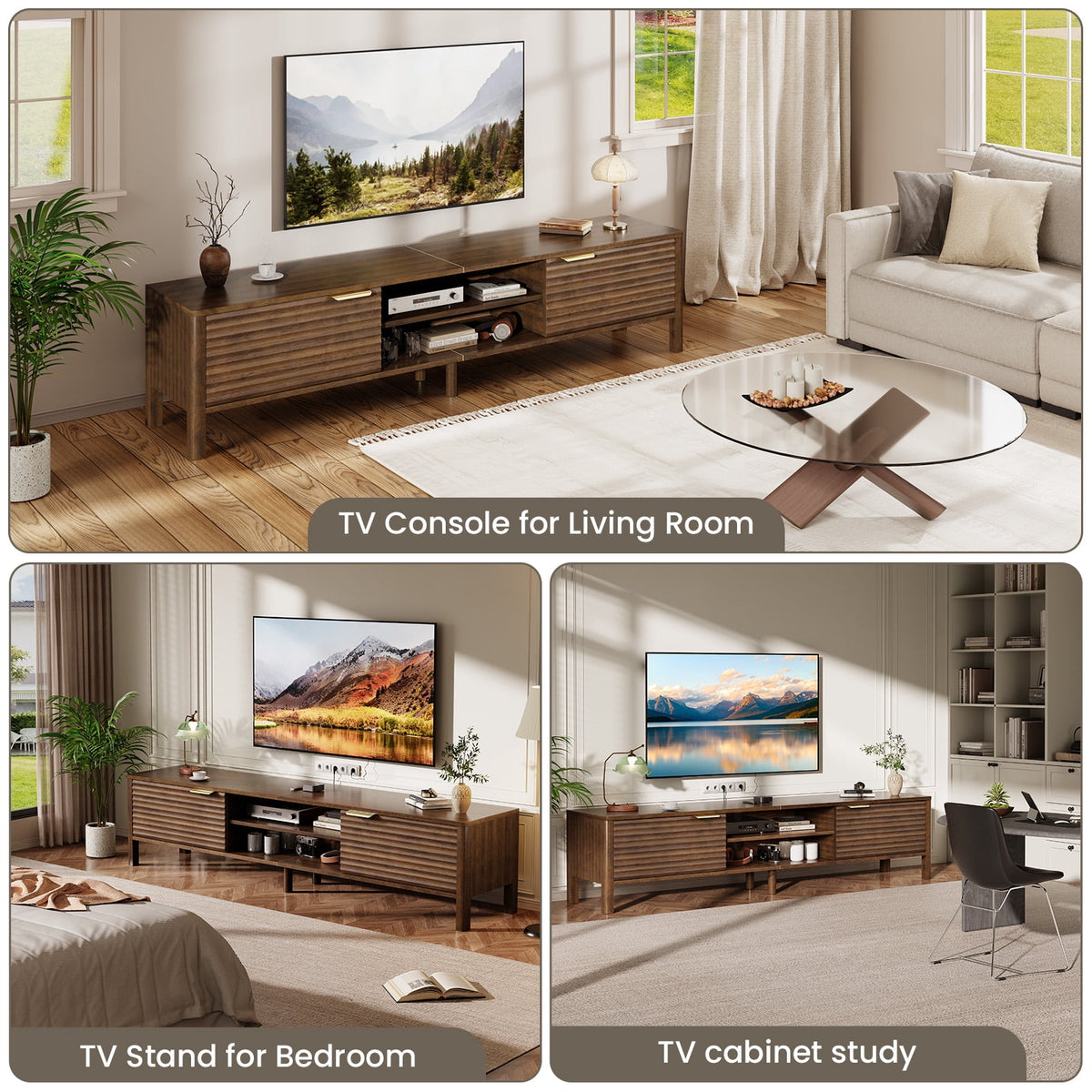 Fluted Mid-Century TV Stand for TVs up to 75"