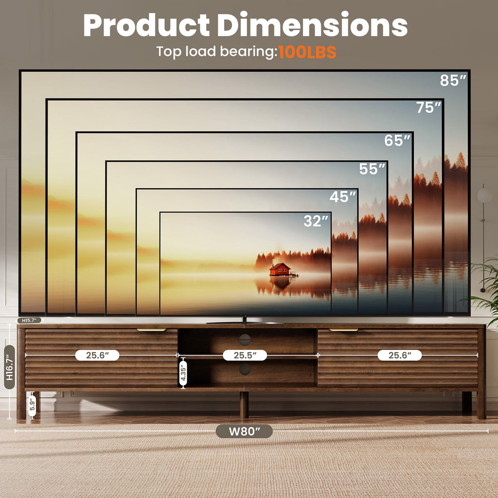 Fluted Mid-Century TV Stand for TVs up to 85"