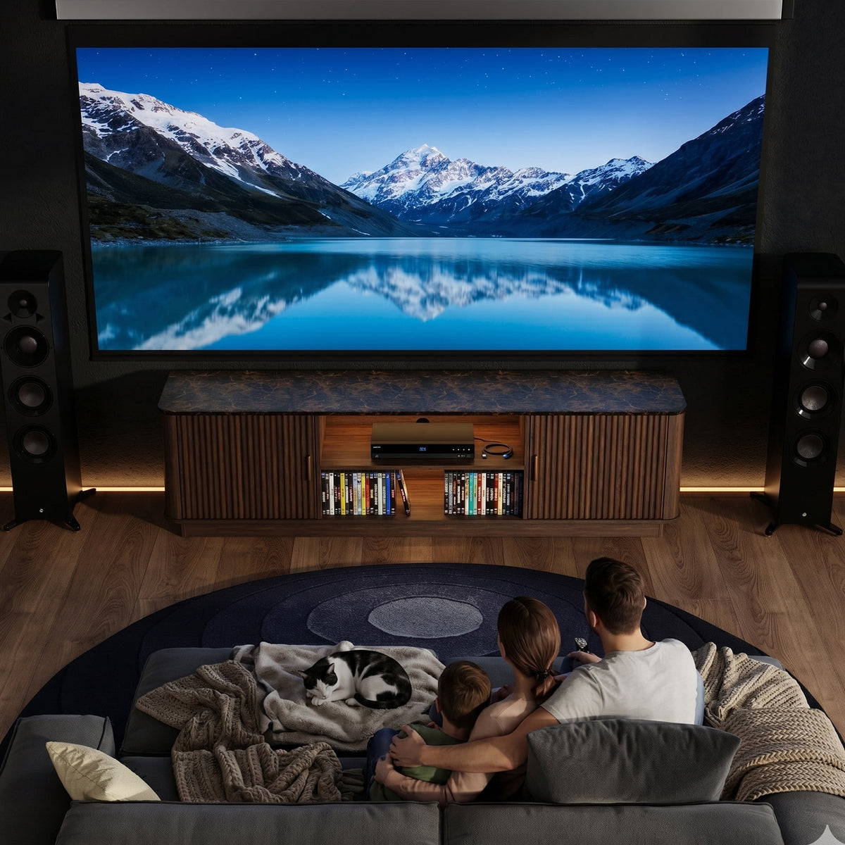 Fluted TV Stand with Marble-Pattern Top for 75" TVs